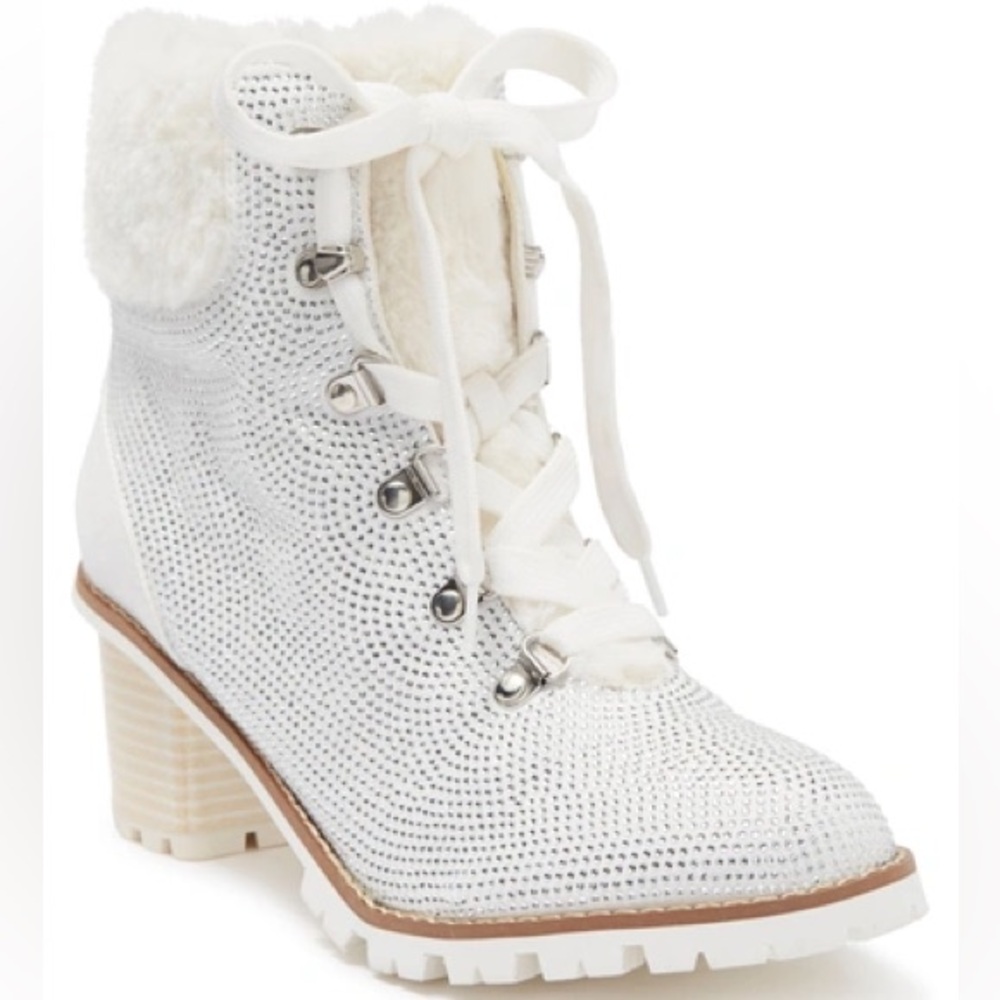 Lauren Lorraine White Fur-Lined Ankle Boots
